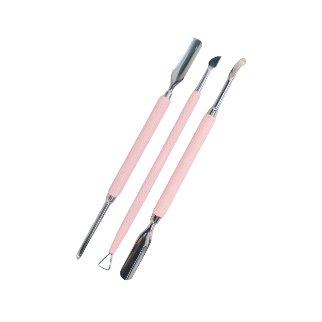 Set Pusher Repujador De Cutícula Rosado x3 en Acero Galbanizado   - Mara Nails