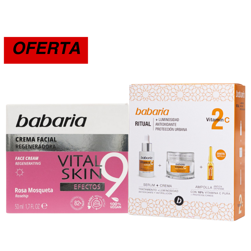 Kit Crema Facial 9 Efectos + Kit Ampollas Vitamina C- Babaria